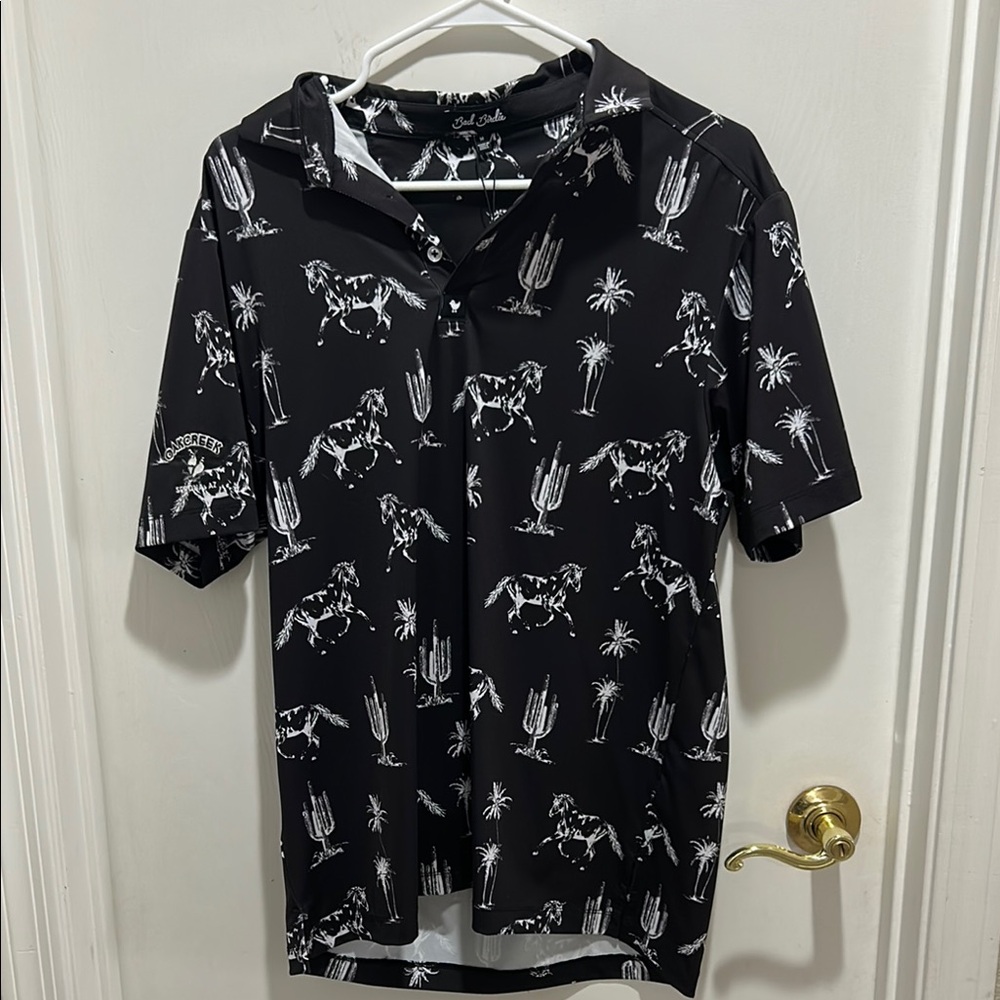 Bad Birdie Black Polo with White Print